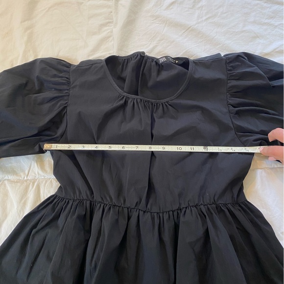 Zara Poplin Voluminous Pleated Mini Dress Black Cotton/Nylon size M - Picture 3 of 7